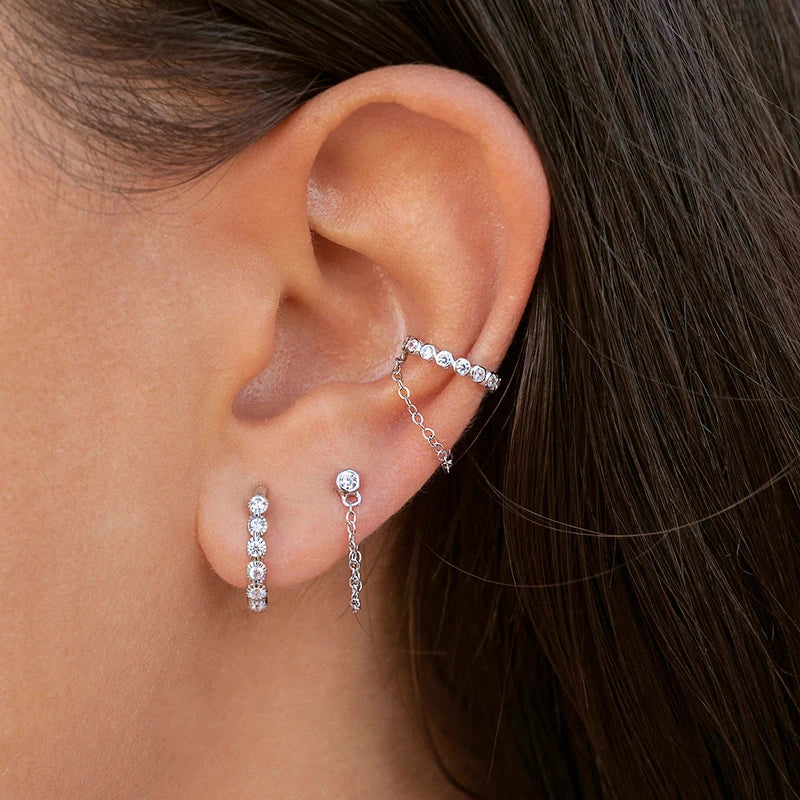 925 Sterling Silver Hoop Earrings White Crystal Luxury - Smarsty