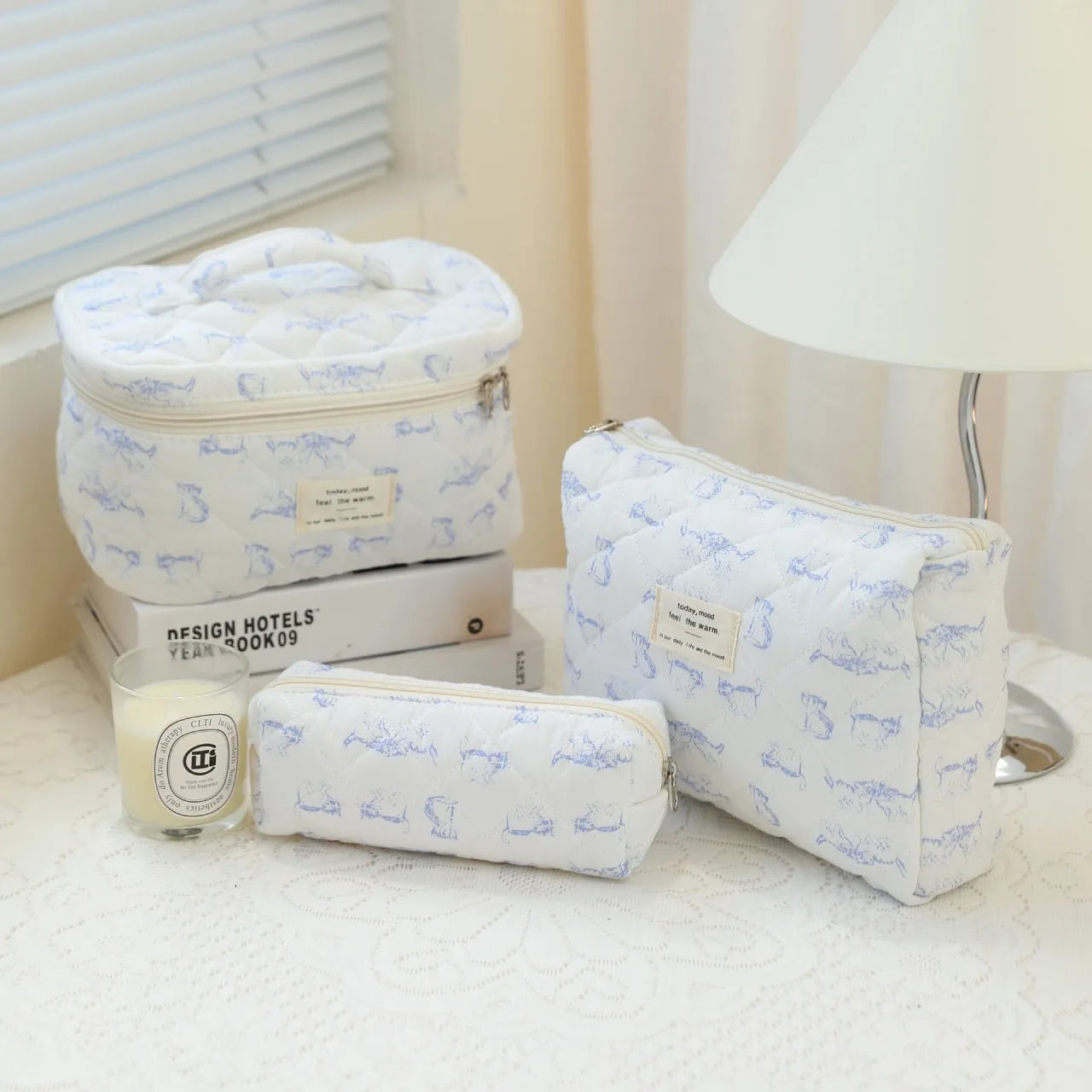 1pcs Cute Quilted Cotton Makeup Bag Women Zipper Cosmetic Organizer Cloth Handbag Box Shape Portable Toiletry Case for Girls - Smarsty