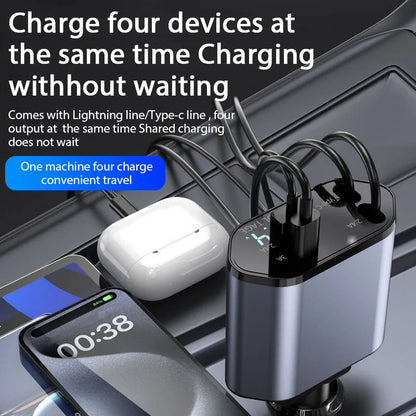 120W Car Charger With Retractable USB Type C Cable - Smarsty