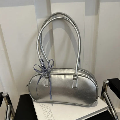 Large Capacity Silver Women Shoulder Bag Daily Use Casual - Smarsty