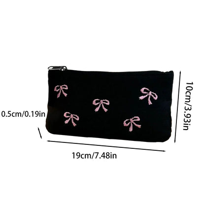 Elegant Bow Embroidery Cosmetic Bag Canvas Pen Case - Smarsty