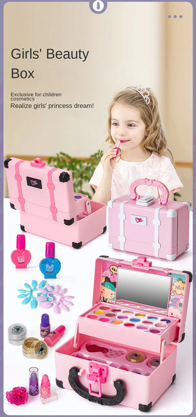 Children Makeup Cosmetics Pretend Playing Box Princess Make Up Girl Toy Play Set Lipstick Eye Shadow Safety Nontoxic Kit Toy Kid - Smarsty