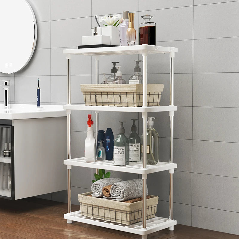 Four-Layer Multifunctional Storage Rack for Bathroom, Living Room, Kitchen, and Bedroom; Plastic Floor-Standing Storage Rack for Bathroom Organization by Smarsty