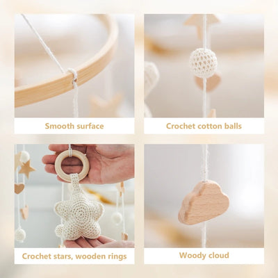 Baby Crib Mobile Bed Bell Rattle Toys Wooden Crochet Stars Pendant Bed Bell Toys Newborn Comfort Crib Bracket Hanging Toys Gifts by Smarsty