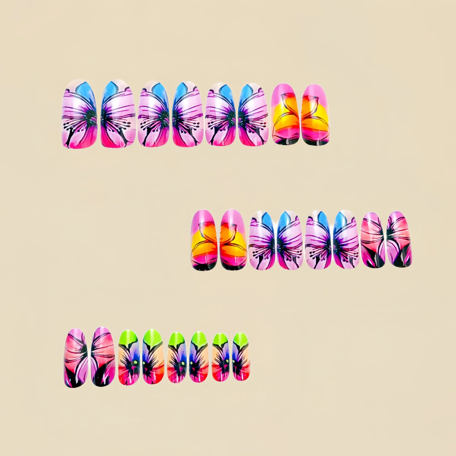 24 Piece Set Medium Long Press On Nails with Peach Flower Design - Smarsty