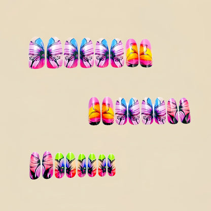 24 Piece Set Medium Long Press On Nails with Peach Flower Design - Smarsty