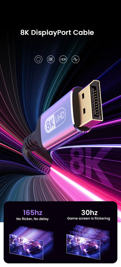 High Speed 8K DisplayPort Cable 1.4 G-Sync Compatible - Smarsty