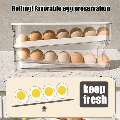 1PCS Home Refrigerator Egg Storage Box Automatic Rolling Eggs Holder Rack Egg Roller Organizer Kitchen Countertop Egg Shelf