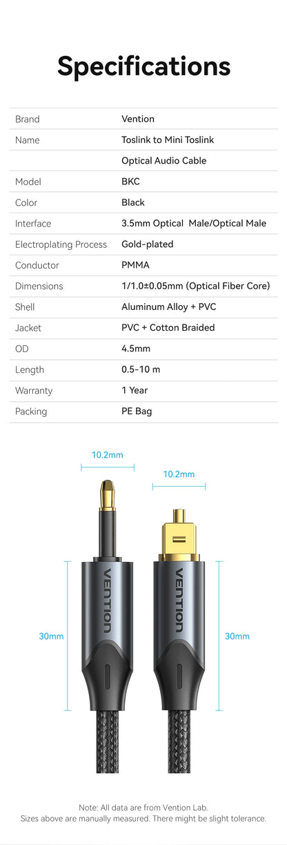 Vention Toslink SPDIF Optical Audio Cable for Amplifiers - Smarsty