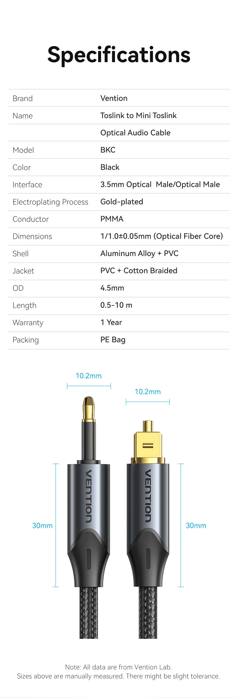 Vention Toslink SPDIF Optical Audio Cable for Amplifiers - Smarsty
