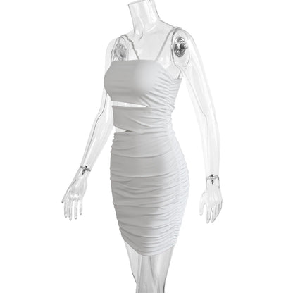 Women Sexy Spaghetti Strap Bodycon Mini Dress White Backless Party Evening Outfit Nightclub Vestidos - Smarsty