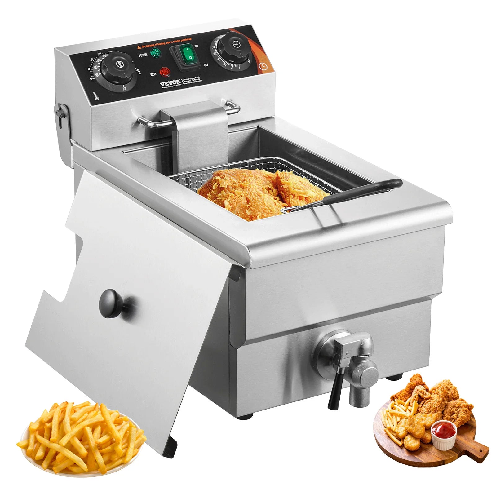 SucceBuy Commercial Deep Fryer Electric Countertop Fryer with Basket Stainless Steel Single Oil Fryer with Time & Temp Control - Smarsty