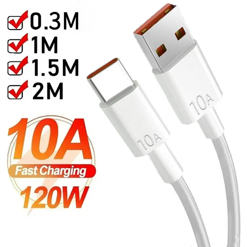 Android 120W 10A USB to Type C Cable Super Fast Charging Cable For Huawei P40 Honor Data Cord For Xiaomi Redmi 0.3/1M/1.5M/2M - Smarsty