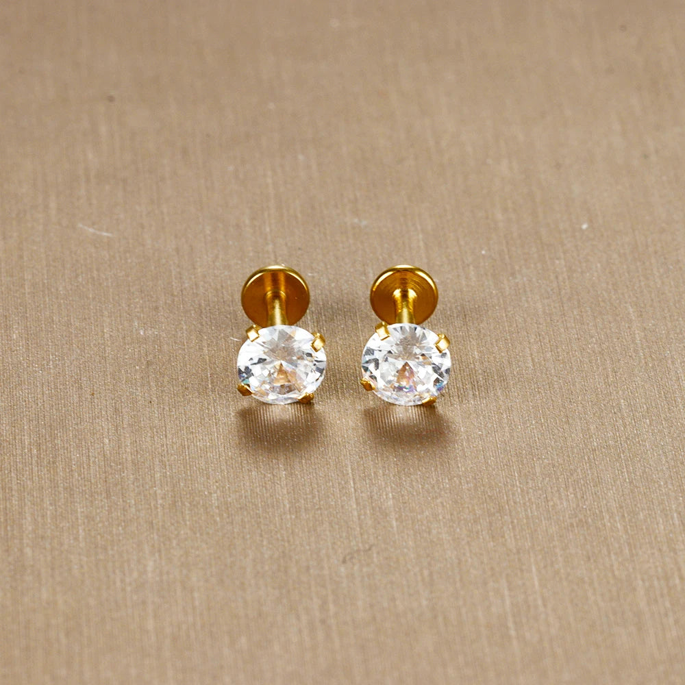 16G Surgical Steel Labret Stud Earrings Secure CZ Comfort - Smarsty