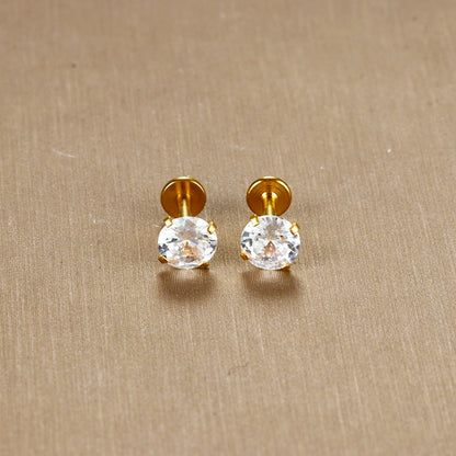 16G Surgical Steel Labret Stud Earrings Secure CZ Comfort - Smarsty