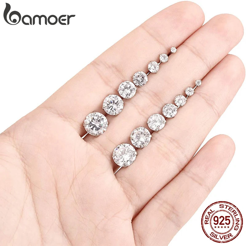 Bamoer CZ Stud Earrings 925 Sterling Silver Platinum Plated Round Cubic Zirconia Hypoallergenic Barbell Earrings 4-7mm - Smarsty