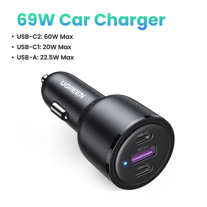 UGREEN 130W USB C Car Charger For Xiaomi iPhone 17 Samsung Galaxy S24 Laptops Tabet PD3.0 Fast Charging USB Type C Car Charger