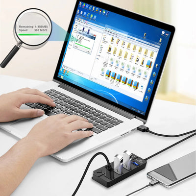 USB 3.0 Hub 7 Port High Speed Powered Switch Cable - Smarsty