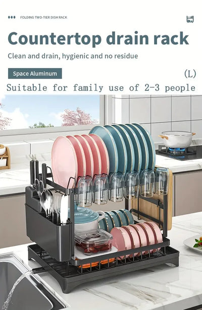 Dish Drying Rack, 2 Tier Large Dish Drying Rack for Kitchen Counter with Drainboard Stainless Steel Dish Drainer for Dish&Cup by Smarsty