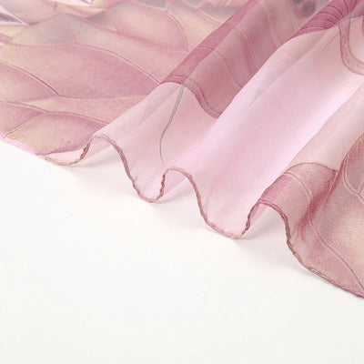 Lightweight Silk Lotus Print Scarf for Women Sun Protection - Smarsty