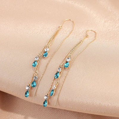 Luxury Green Zircon Drop Earrings with Long Tassel Design - Smarsty