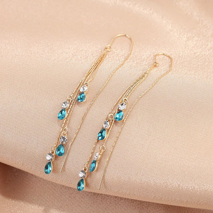 Luxury Green Zircon Drop Earrings with Long Tassel Design - Smarsty