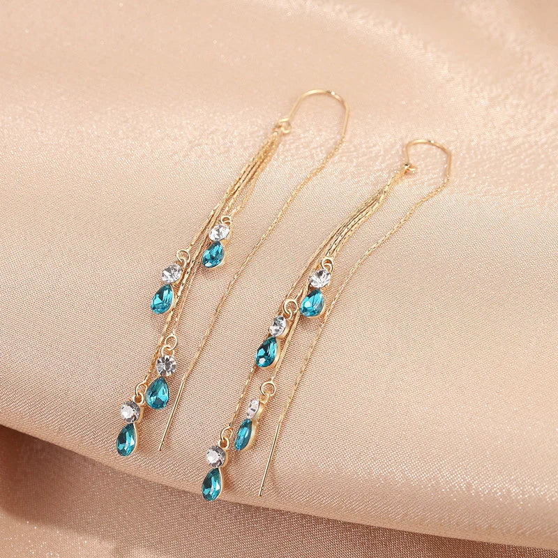 Luxury Green Zircon Drop Earrings with Long Tassel Design - Smarsty
