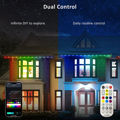 Permanent Outdoor String Lights 60M 120LEDs Smart RGBIC LED Lights IP67 Waterproof Full House Eaves Lights Halloween Decor Alexa