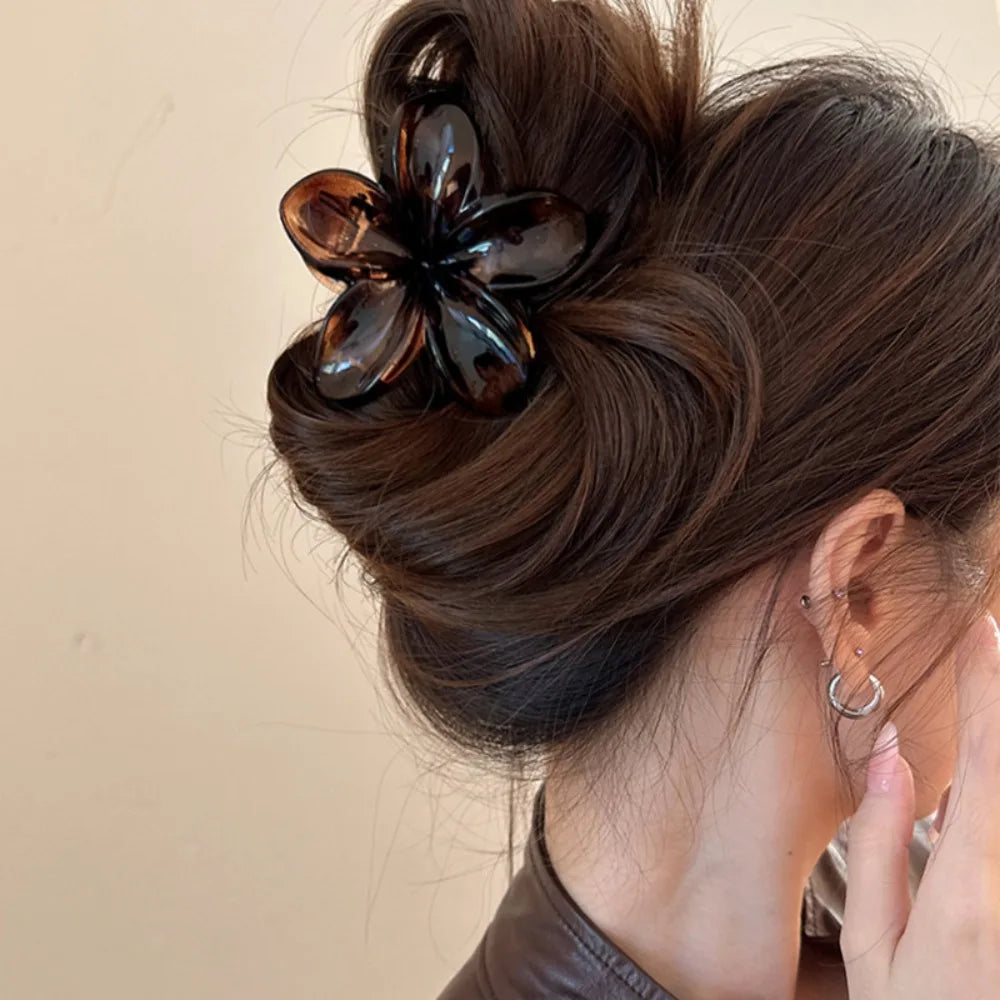 Large Flower Hair Clip Lightweight Mermaid Style Brown Beige - Smarsty