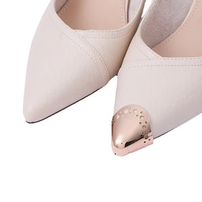 Women High Heel Metal Toe Cap Wear and Tear Concealer Anti-kicking Leather Shoes Point Protector Flat Shoe Tips Cap Accessorices - Smarsty