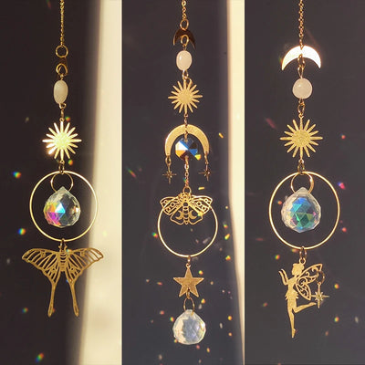 Golden Butterfly Crystal Pendant Suncatcher Wind Chimes - Smarsty