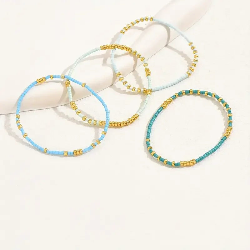 Turquoise Seedbeads Stretch Bracelet Set for Women - Smarsty