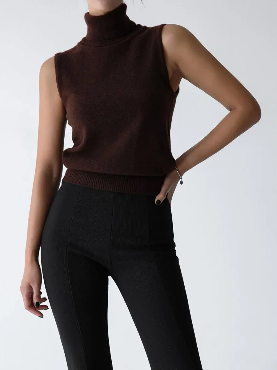 Blubelle Women's New Autumn Turtleneck Sleeveless Tank Top Soft Knit Button Up Cardigan Sweater Fashion Sets - Smarsty