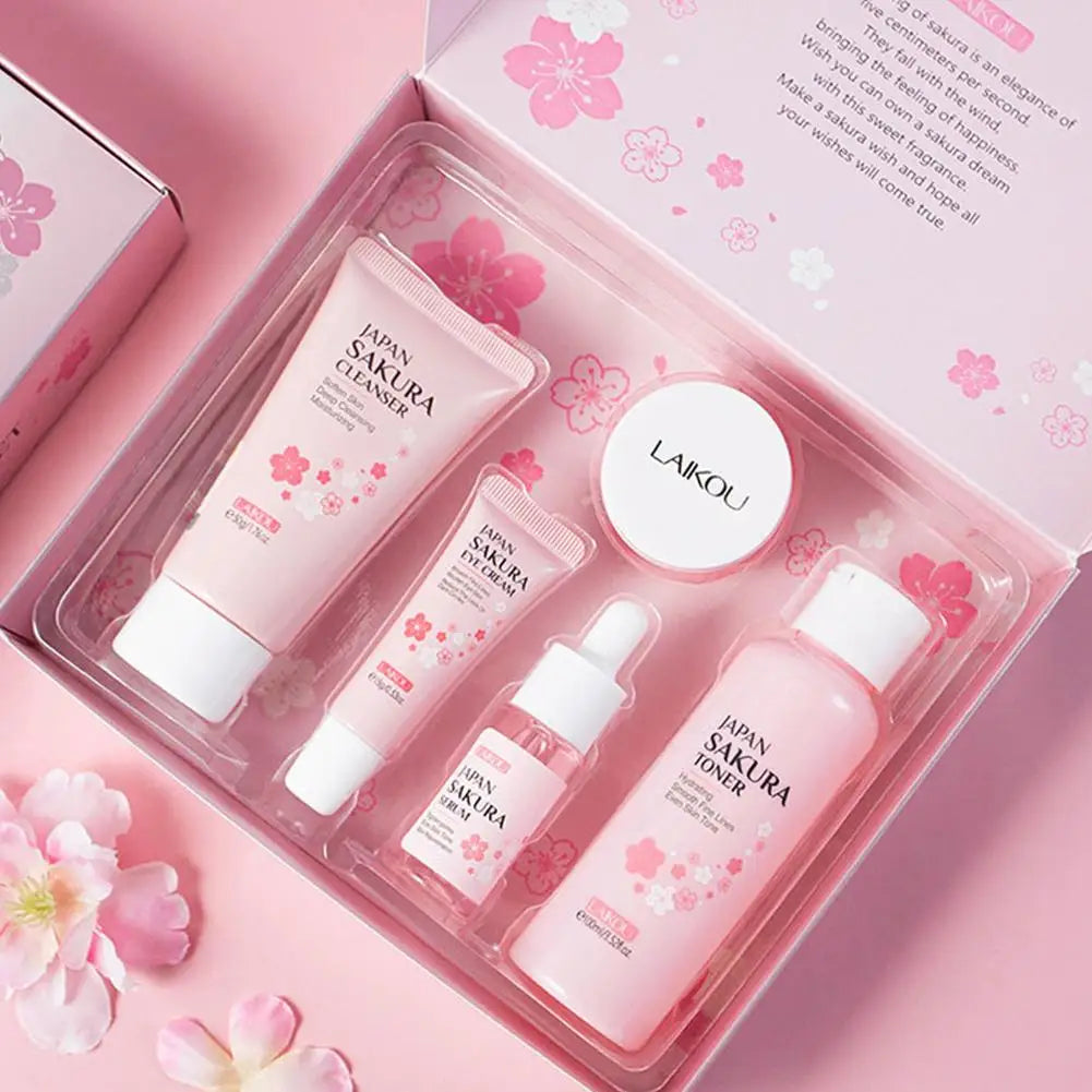 5/3pcs/Set Sakura Skin Care Sets Face Cream Serum Toner Facial Cleanser Sunscreen Eye Cream Gift Box Face Skin Care Set Product - Smarsty