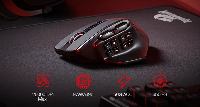 Redragon M811 PRO Wireless MMO Gaming Mouse, 15 Programmable Buttons RGB Gamer Mouse, 10 Side Macro Keys