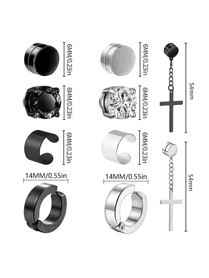 Mens Magnetic Stainless Steel Clip Earrings Set No Piercing - Smarsty