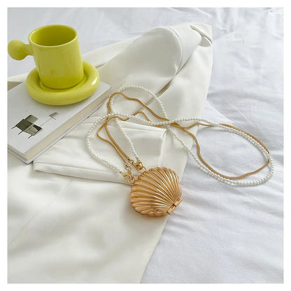 Pearl Mini Crossbody Bag Gold Shell Shoulder Purse Luxe - Smarsty