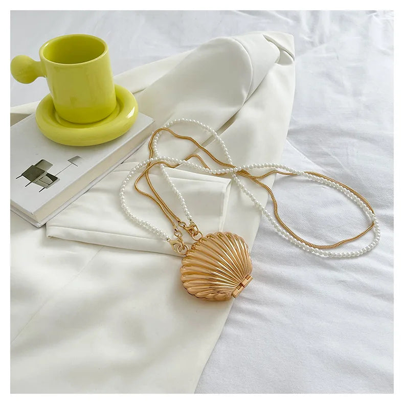 Pearl Mini Crossbody Bag Gold Shell Shoulder Purse Luxe - Smarsty