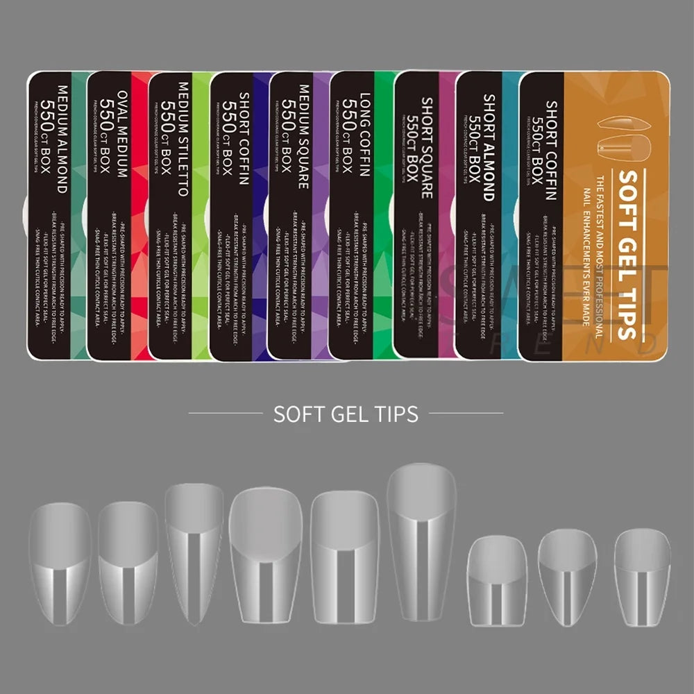 550pcs Matte Almond Coffin Nail Tips for DIY Manicure - Smarsty