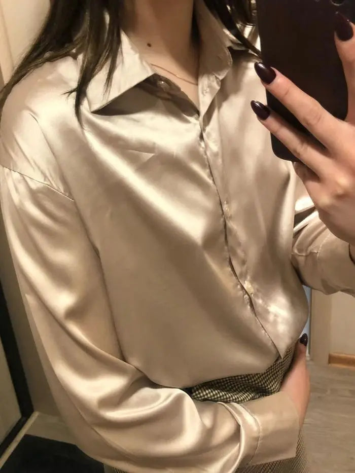 Autumn Fashion Button Up Shirt Spring Vintage Blouse Women White Lady Long Sleeves Female Loose Streetwear Shirts Design Tops - Smarsty