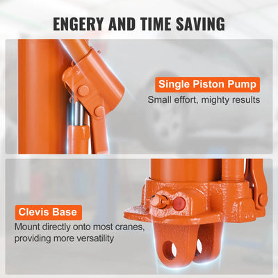 SucceBuy 3/8 Ton Hydraulic Long Ram Jack Engine Hoist Cylinder with Single Piston Pump, for Engine Lift Hoists, Hydraulic Garage