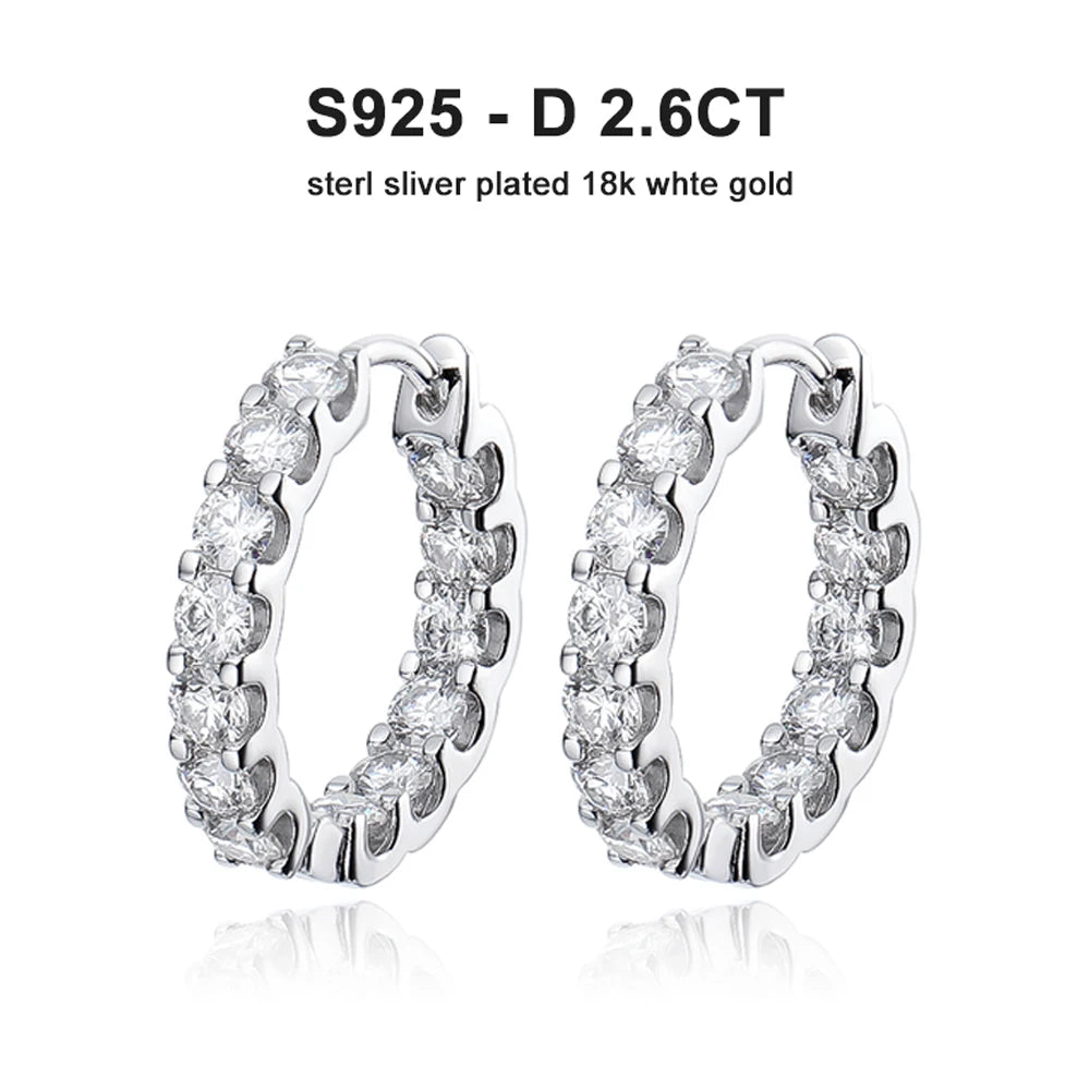 Moissanite Hoop Earrings 2.6Ct D Color Sterling Silver - Smarsty