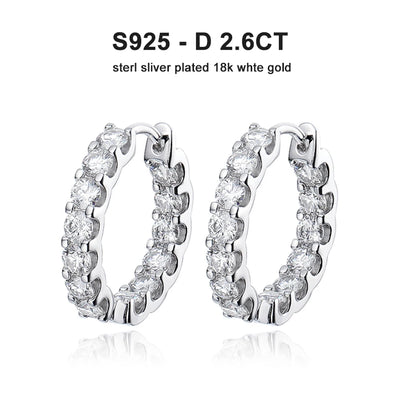 Moissanite Hoop Earrings 2.6Ct D Color Sterling Silver - Smarsty