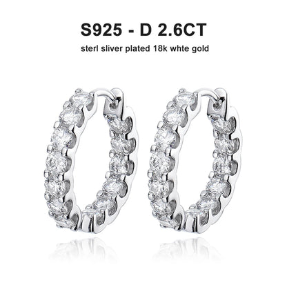 Moissanite Hoop Earrings 2.6Ct D Color Sterling Silver - Smarsty