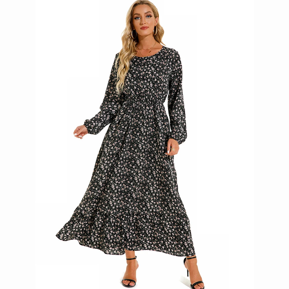 2023 Sping Summer Bohemian Women Maxi Dress Casual Long Sleeve High Waist Beach Woman Chiffon Dresses Floral Vestidoes Mujer New - Smarsty