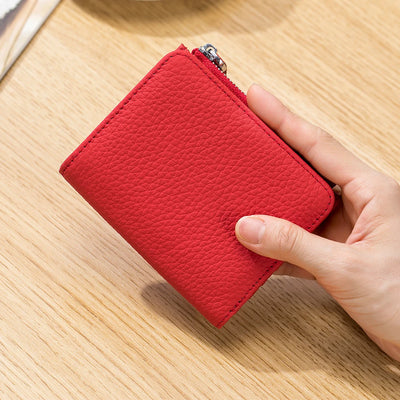 Genuine Leather Men Women Cute Short Wallet Luxury Solid Zipper Coin Purse rfid Bank Credit Card Holder Slim Small Money Bag - Smarsty