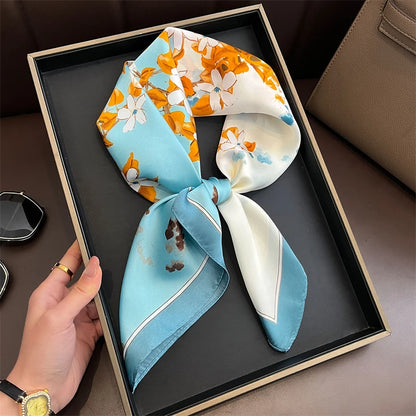Luxury Silk Skinny Scarf with Cat Print for Women - Smarsty
