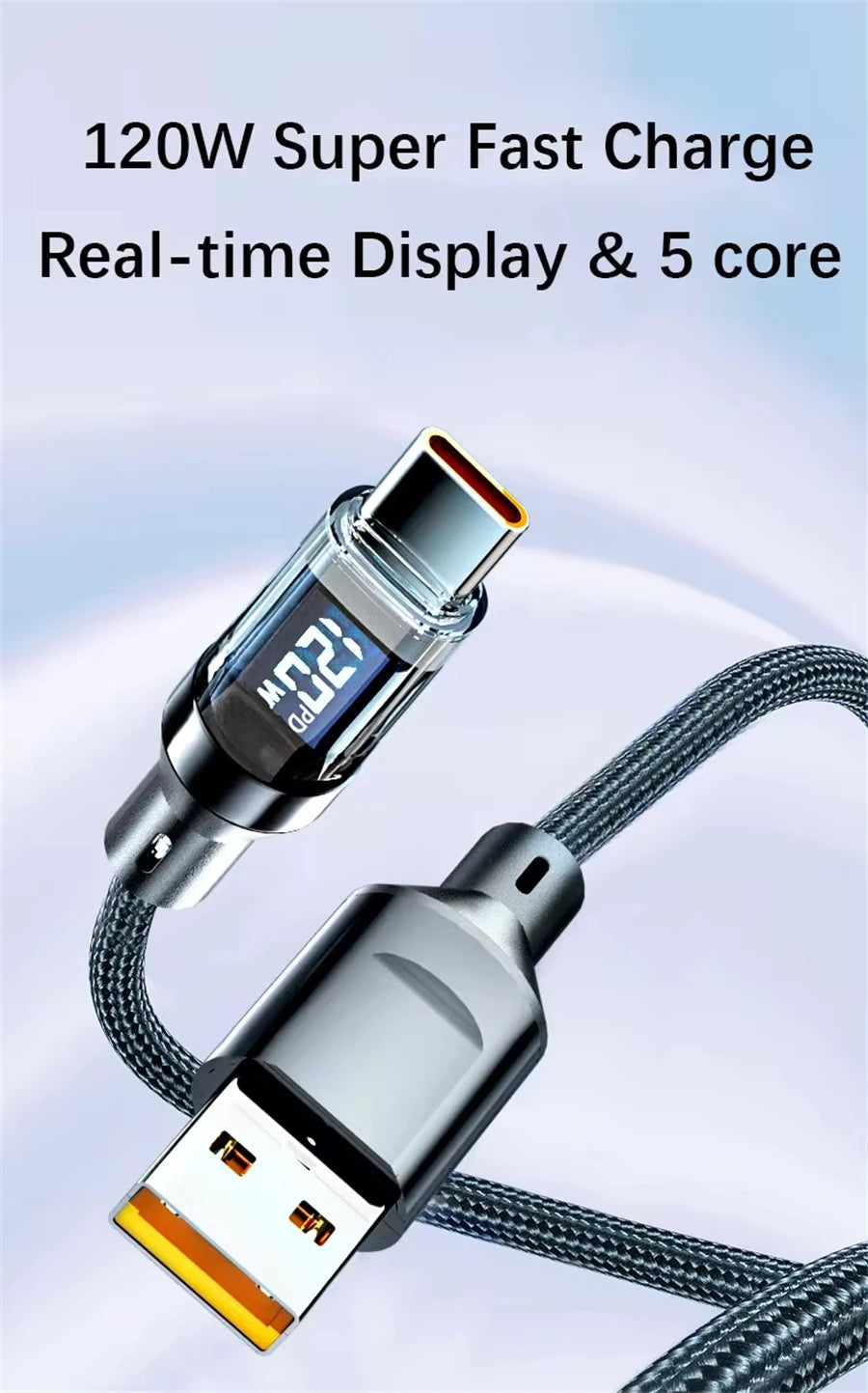 NNBILI 120W Super Fast Charging Cable Real-time Digital Display USB A to Type C data Cable For iPhone Android Phones Universal - Smarsty