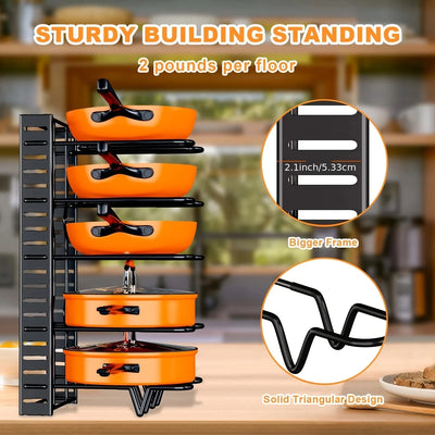 Space-Saving 8-Tier Pot Rack Organizer - Durable Metal Holder for Pans, Pots, and Lids to Keep Your Kitchen Neat and Tidy by Smarsty