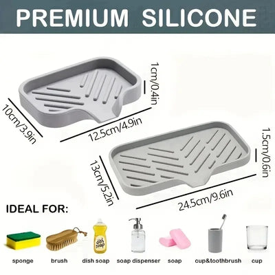 Sink Silicone Tray With drain Soap Sponge Storage Holder Countertop Sink Scrubber Brush Storage Rack Kitchen Organizer by Smarsty